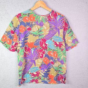 Christie & Jill Silk Tropical Floral Multicolor M Statement Blouse Vintage
